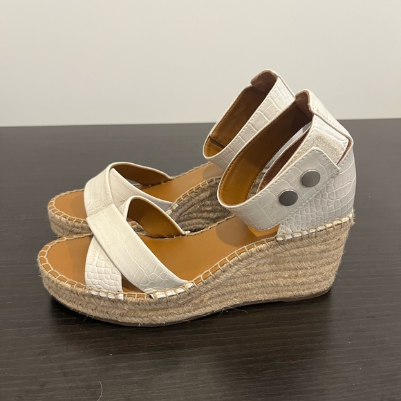 Franco Sarto Carlotta Espadrille Wedge Sandals Heels White Snake Embossed Size 8 - Picture 5 of 13